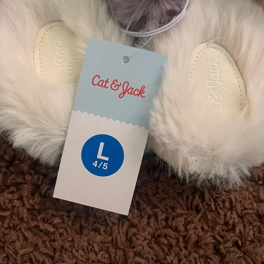 Cat & Jack Slide Slippers Girl Crossband Faux Fur Lavender Gray Size Large NWT